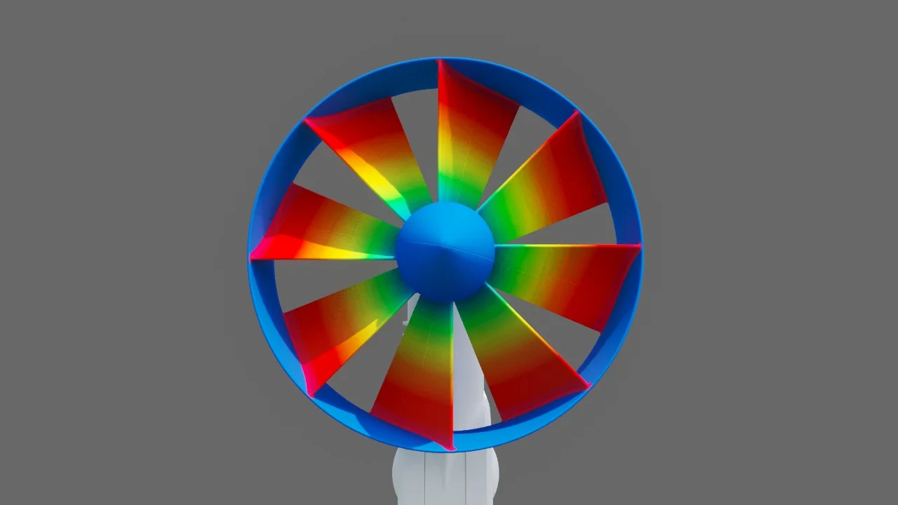DOCGEN POWER turbine blade computational fluid dynamics analysis — CFD stress simulation showing velocity and pressure distribution